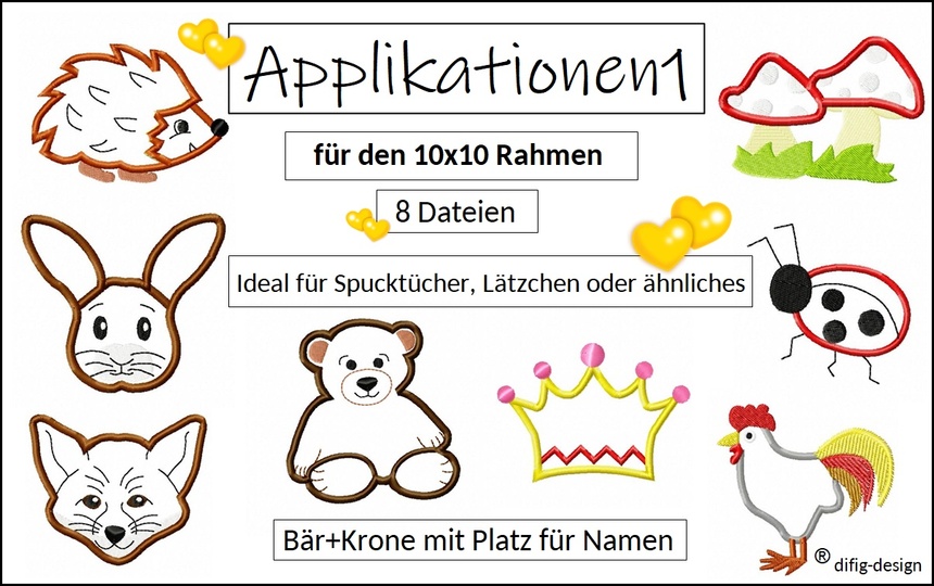 Stickdateien Applikationen1 für den 10x10 Rahmen