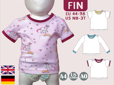 Babyshirt „Fin“ – Jerseyshirt mit Knopfleiste, kurzen/langen Ärmeln 44–98