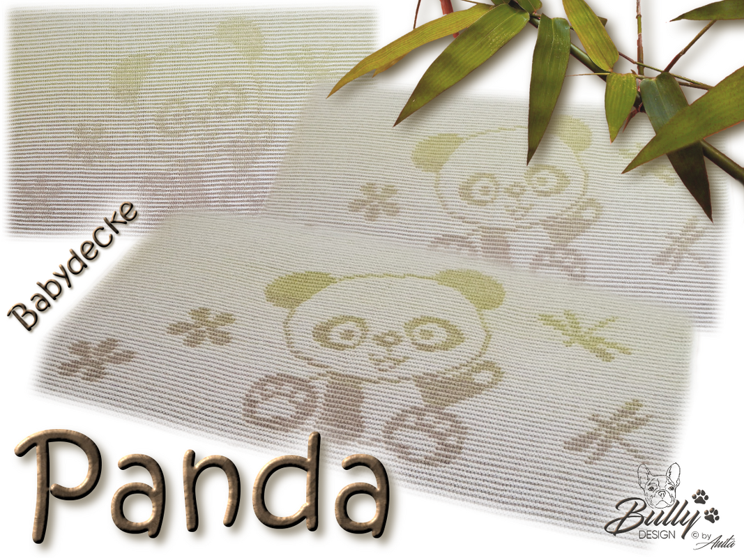 Gestrickte Babydecke mit Panda‑Motiv und Rippenstruktur in Creme, Beige und Lindgrün