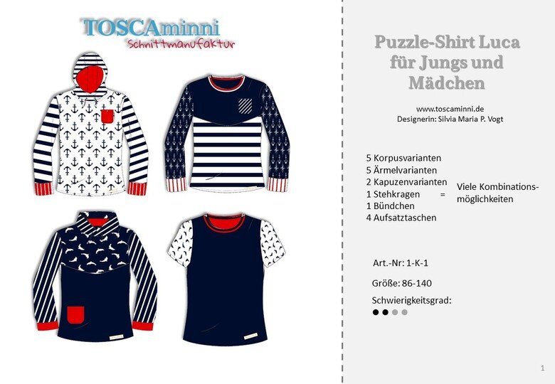 Kinderhoodie Luca Gr. 86-140 Schnittmuster und Nähanleitung
