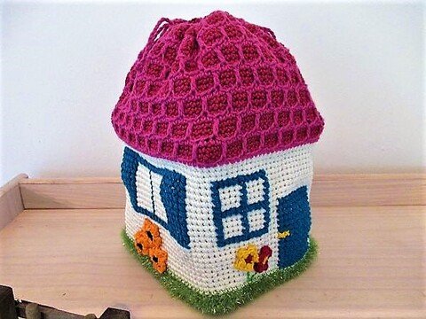 Häkelanleitung Aufbewahrungsbeutel Spielhaus