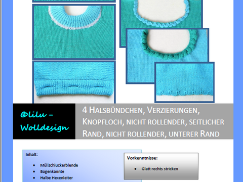 Anleitung für Strickmaschine 4 Halsbündchen, Knopfloch uvm