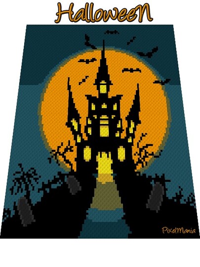 Häkelmuster * HALLOWEEN GruselschloSS * Grafik für Fm Decke