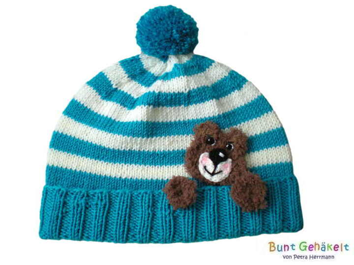 knitted baby hat, 3 sizes, crochet applications