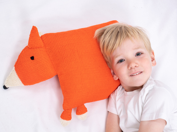 Strickanleitung Tierkissen Fuchs Foxie, größe 30x30 cm, Anfängerfreundlich