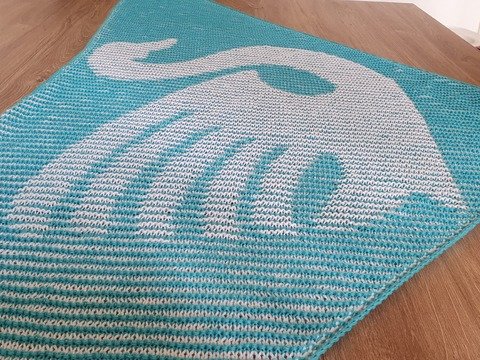 Schwan, Schattenstricken, Illusionsstricken, Motivtuch