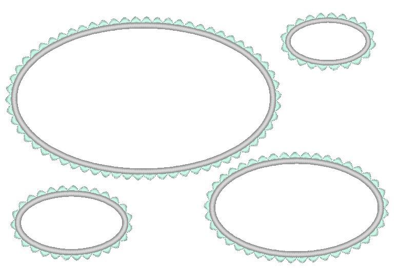 Stickdatei Button mit Wellenrand Rahmen in 7 Größen