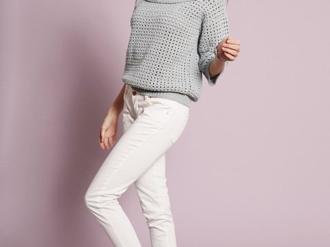 Häkelanleitung: Häkelpulli mit tollem Umschlagkragen und Rippenoptik