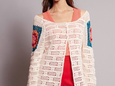 Häkelanleitung: Häkeljacke mit eingesetzten Granny-Squares