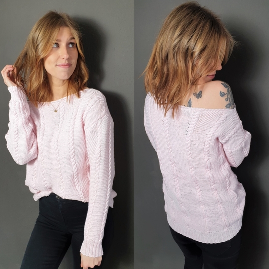 186 Strickanleitung Pullover Wendepullover Zopfmuster Rosa