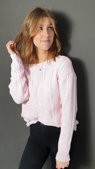 186 Strickanleitung Pullover Wendepullover Zopfmuster Rosa
