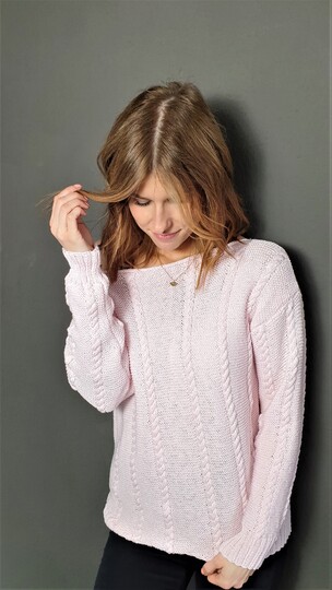 186 Strickanleitung Pullover Wendepullover Zopfmuster Rosa