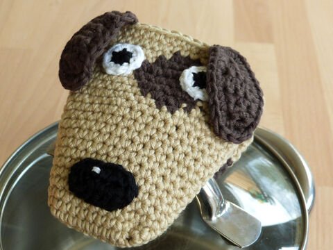 Häkelanleitung für einen Topfgreifer "Hund"