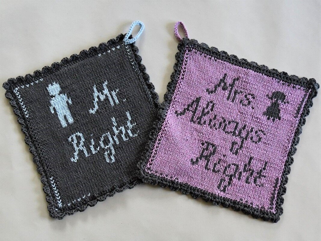 Strickanleitung Topflappen "Mr. & Mrs. Right" - in Doubleface
