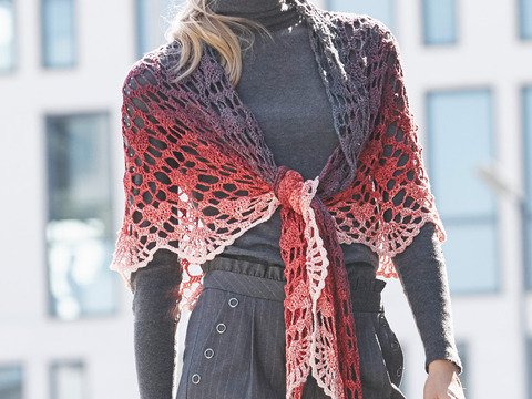 Häkelanleitung: Halbrundes Umschlagtuch mit Farbverlauf in Schwarz-Rot