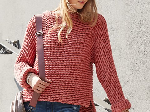 Häkelanleitung: Häkelpulli mit Fledermausärmeln und Rippenoptik