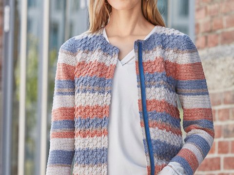 Häkelanleitung: Gestreifter Reißverschluss-Cardigan - klassisch und cool!