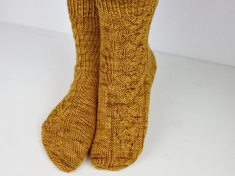 Autumn Leaf Socks Knitting Pattern / Cable & Lace / Top Down / PDF Download