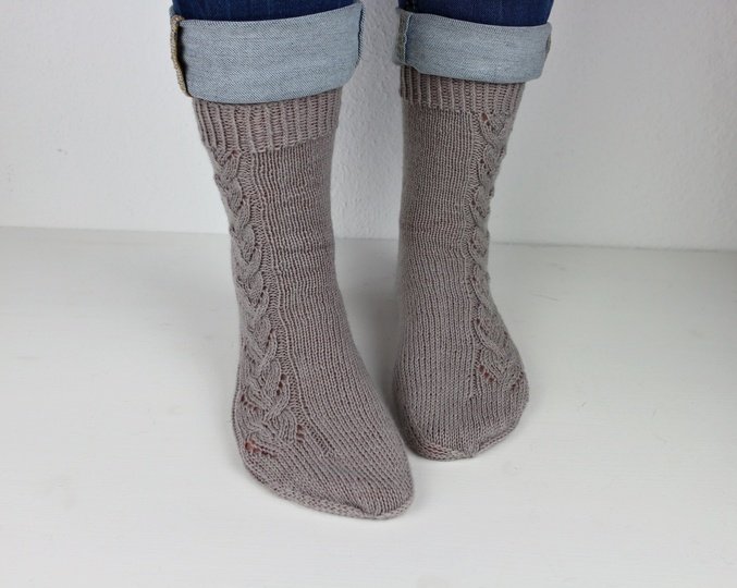 Autumn Leaf Socks Knitting Pattern / Cable & Lace / Top Down / PDF Download
