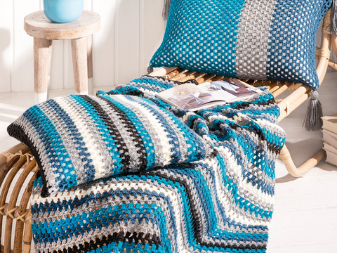 Häkelanleitung: Kissen und Decke in Stäbchenmuster mit Farbverlaufsgarn