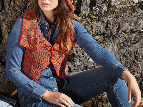 Häkelanleitung: Orange melierte Weste mit passendem Beanie