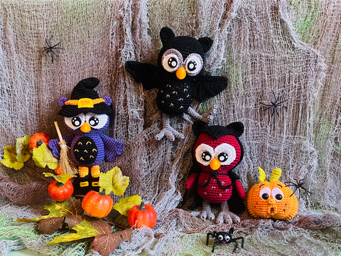 Eulen-Set Halloween Special Häkelanleitung Amigurumi