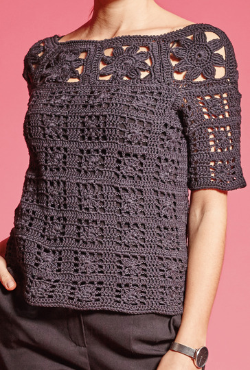 Häkelanleitung: Häkel-Oberteil mit Carmen-Ausschnitt aus Grannys