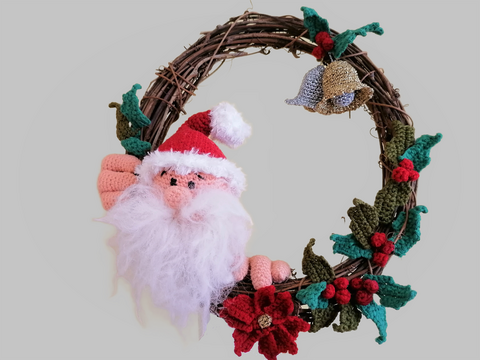 Santa Wreath. Xmas door decor. Crochet pattern
