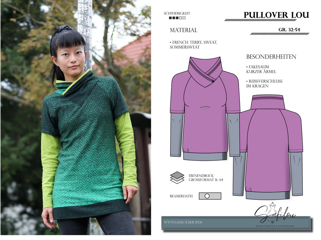 Schnittmuster Pullover Lou – PDF-Größen 34-50 | Anpassbarer Lagen-Look |