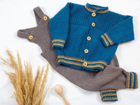 Strickanleitung Babyjäckchen und Latzhose Rabauke in den Größen 50 bis 80,