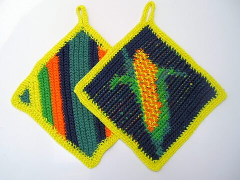 Häkelanleitung Topflappen "Mais"