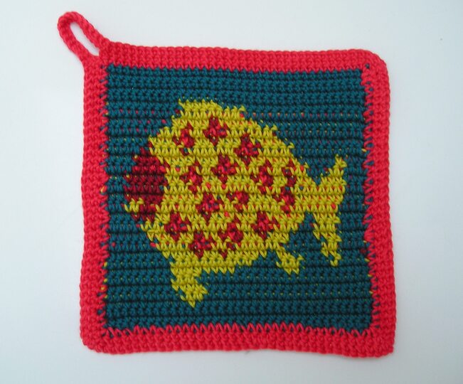 Häkelanleitung Topflappen "Plattfisch"