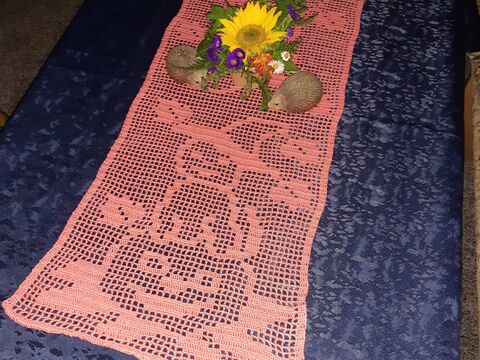 Tischläufer Herbst "Katze auf Kürbis" häkeln