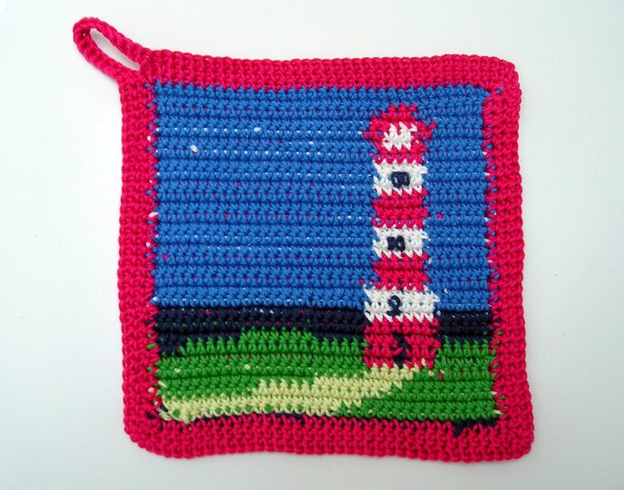 Häkelanleitung Topflappen "Leuchtturm"