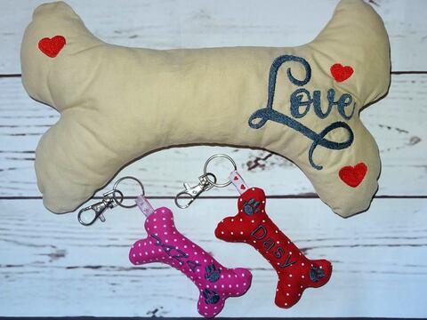 Knochen ITH Anhänger + Kissen Stickdatei alle Größen von 10 x 30 cm
