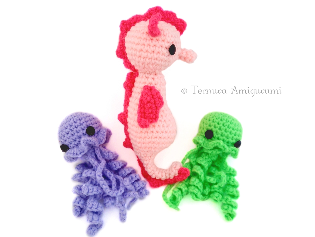Crochet pattern jellyfish + Crochet pattern Seahorse PDF