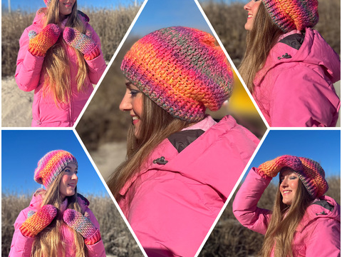 Wendebeanie mit wendbaren Handschuhen "Flauschi"