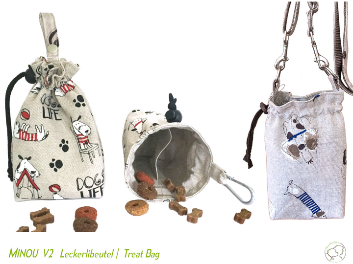 MINOU V2 treat pouch, with lining, 2 sizes, 2 compartments. Pattern