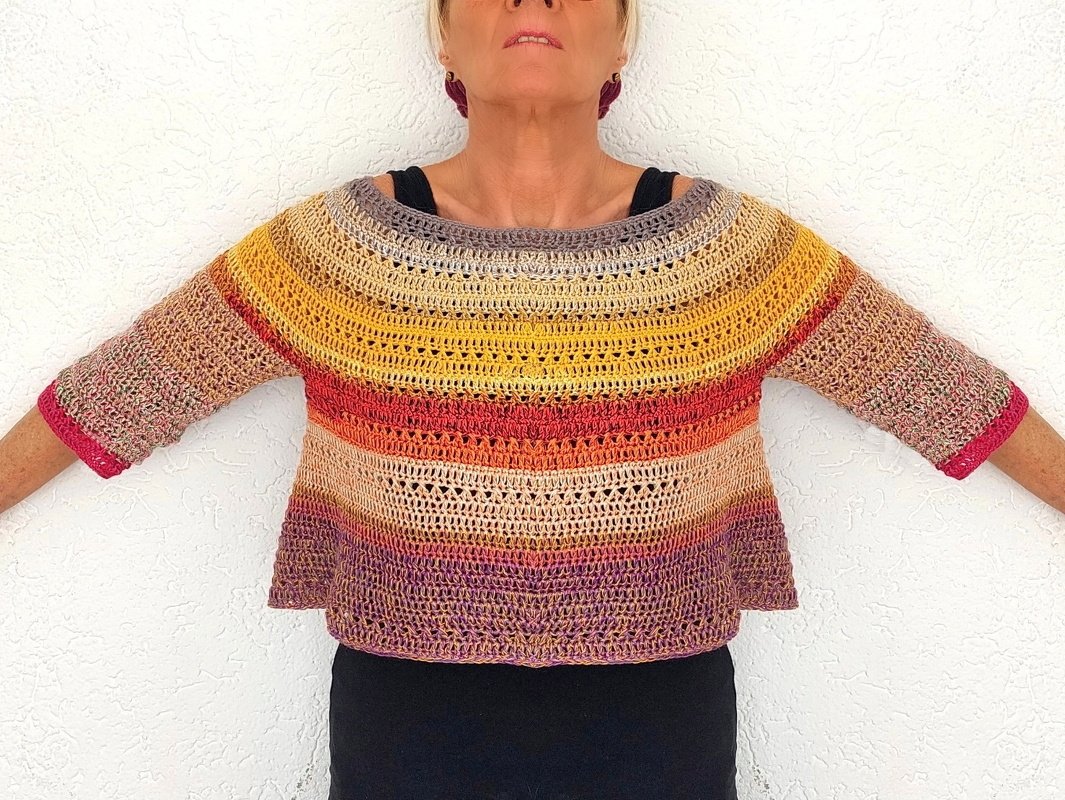 Häkelanleitung Pullover, Shirt mit Rundpasse, Herbstlicher Begleiter