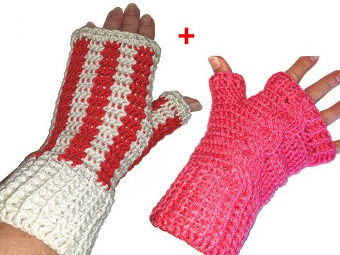 Handstulpen „Rapünzchen“ und "Zebra rot-weiß" 2 Häkelanleitungen