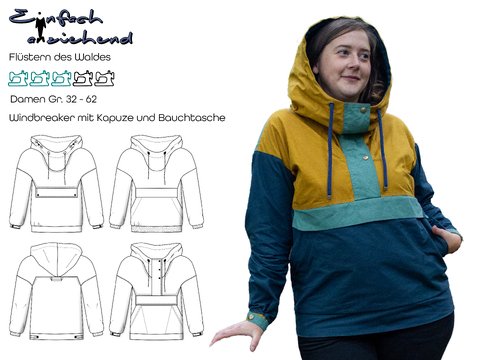 Schnittmuster Windbreaker mit Kapuze und Bauchtasche Damen Gr. 32 - 62