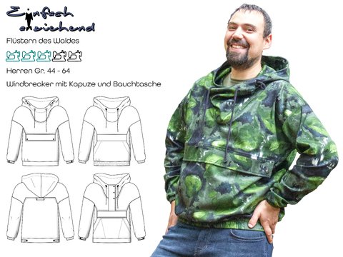 Schnittmuster Windbreaker mit Kapuze und Bauchtasche Herren Gr. 44 - 64