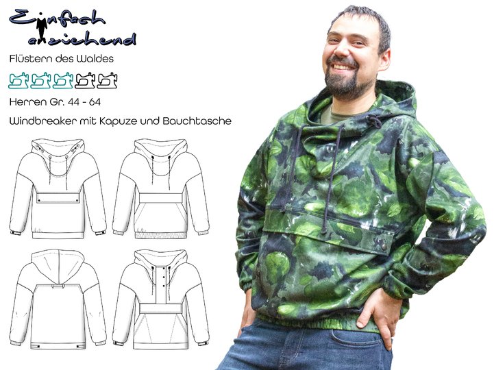 Schnittmuster Windbreaker mit Kapuze und Bauchtasche Herren Gr. 44 - 64