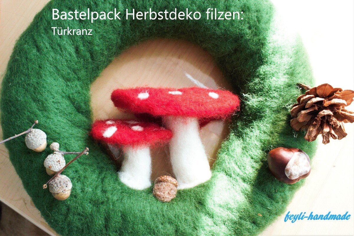 Anleitung zum Trockenfilzen: Herbstkranz mit Pilzen und Eicheln