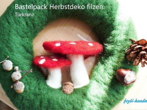 Anleitung zum Trockenfilzen: Herbstkranz mit Pilzen und Eicheln