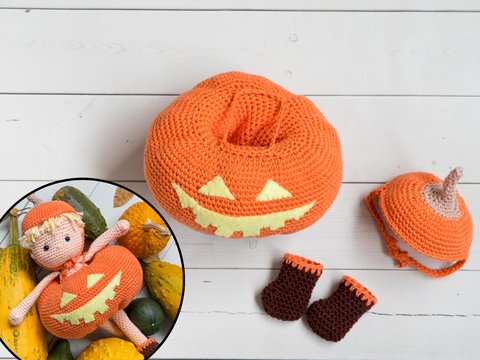 Anleitung Outfit "Halloween Kürbis" für Anziehpuppe Toni