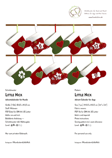 LITTLE NICK Advent Calendar for dogs. Sewing Pattern