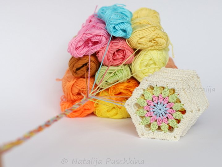 Hexagon f&uuml;r Kissen, Decken, Taschen... Anleitung f&uuml;r Wollresten