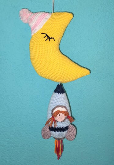 Rakete zum Mond Spieluhr Häkelanleitung