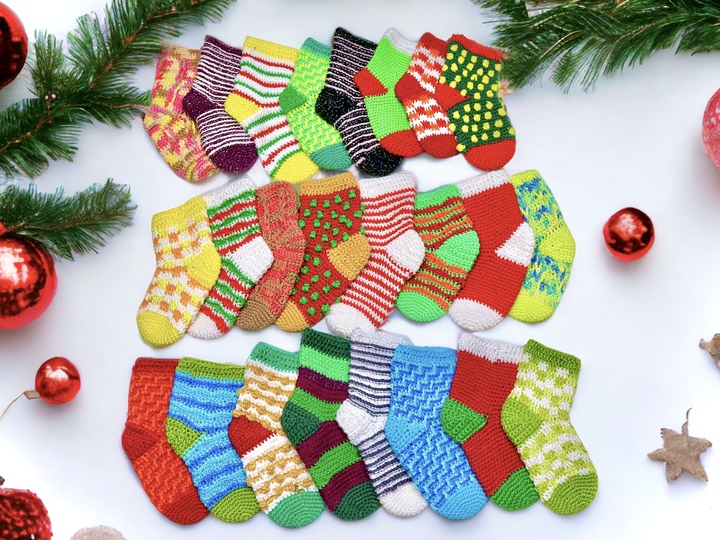 Socken Adventskalender - Häkelanleitung mit 8 Sockenmustern